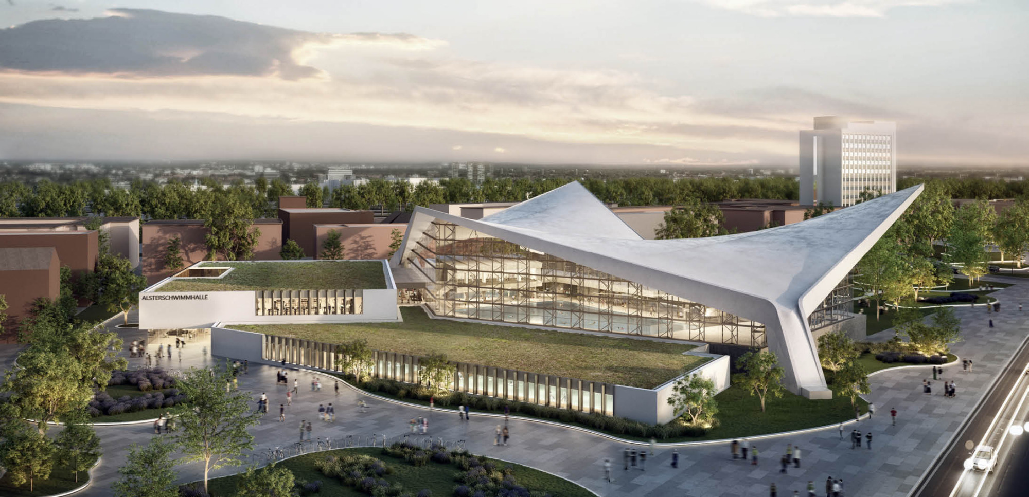 Die neue Alster-Schwimmhalle  |  © gmp Architekten und rendertaxi